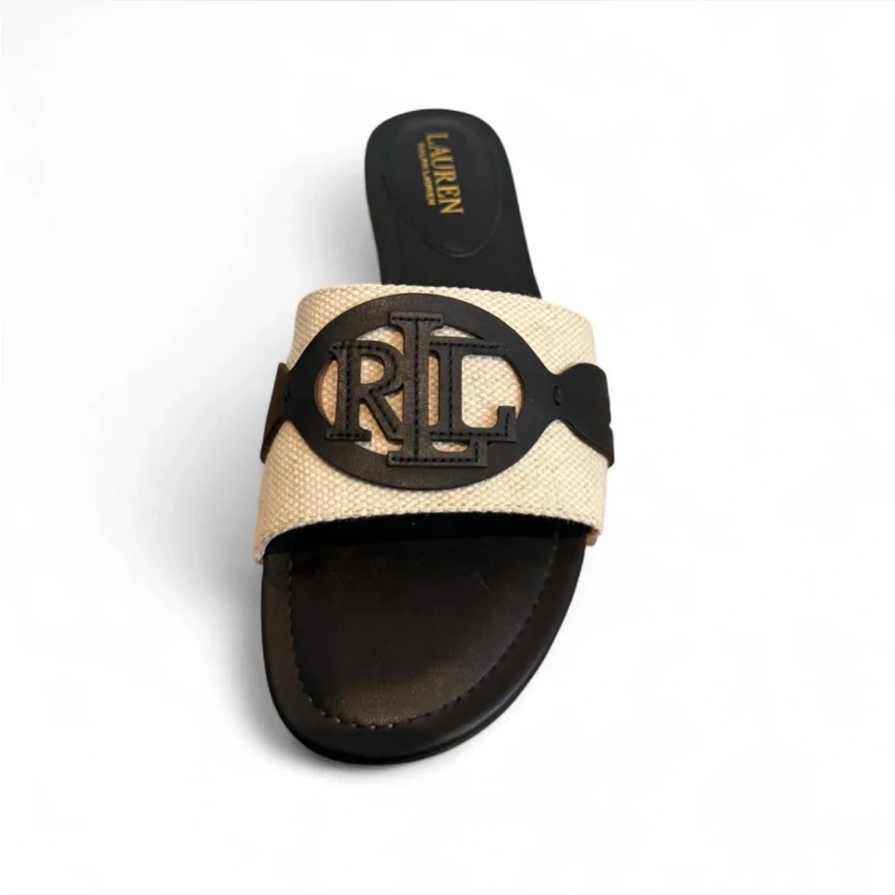 Ralph Lauren Alegra Canvas & Leather Slide Sandal 8.5 - Picture 6 of 8